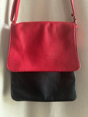 Vintage Italian Leather Crossbody Bag Red Black Colorblock Small Purse